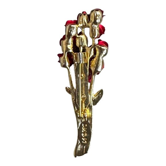 Vintage Signed DM 97 Gold Tone Red Roses Bouquet Pin Brooch Danbury Mint NEW - Picture 3 of 5